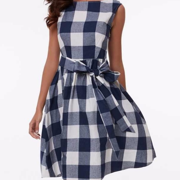 LAURA ASHLEY Cotton Blue White Picnic Check Fit and Flare Midi Dress - Picture 3 of 12